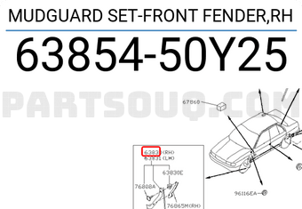 Nissan 6385450Y25 MUDGUARD SET-FRONT FENDER,RH