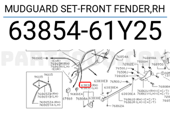 Nissan 6385461Y25 MUDGUARD SET-FRONT FENDER,RH