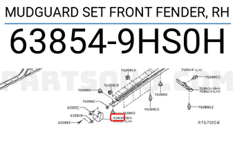 Nissan 638549HS0H MUDGUARD SET FRONT FENDER, RH