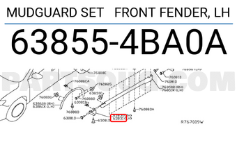 Nissan 638554BA0A MUDGUARD SET FRONT FENDER, LH
