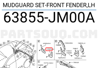 Nissan 63855JM00A MUDGUARD SET-FRONT FENDER,LH