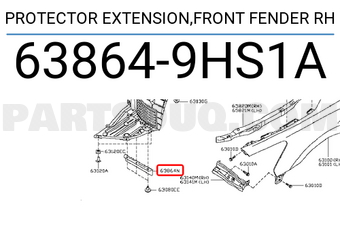 Nissan 638649HS1A PROTECTOR EXTENSION,FRONT FENDER RH