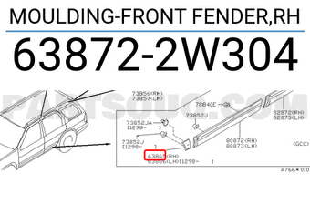 Nissan 638722W304 MOULDING-FRONT FENDER,RH