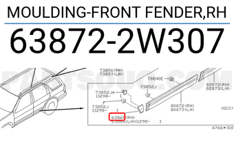 Nissan 638722W307 MOULDING-FRONT FENDER,RH