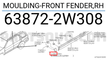 Nissan 638722W308 MOULDING-FRONT FENDER,RH