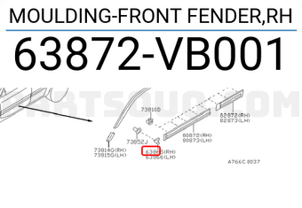 Nissan 63872VB001 MOULDING-FRONT FENDER,RH