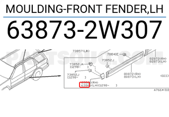 Nissan 638732W307 MOULDING-FRONT FENDER,LH