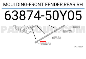 Nissan 6387450Y05 MOULDING-FRONT FENDER,REAR RH