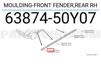 Nissan 6387450Y07 MOULDING-FRONT FENDER,REAR RH