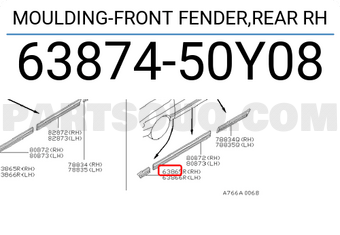 Nissan 6387450Y08 MOULDING-FRONT FENDER,REAR RH