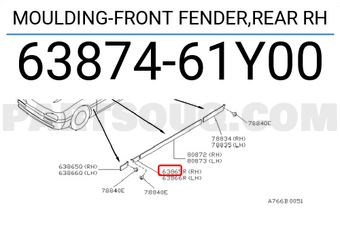Nissan 6387461Y00 MOULDING-FRONT FENDER,REAR RH