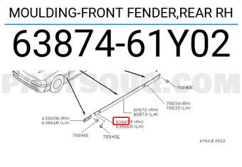 Nissan 6387461Y02 MOULDING-FRONT FENDER,REAR RH