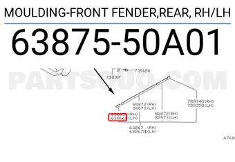 Nissan 6387550A01 MOULDING-FRONT FENDER,REAR, RH/LH
