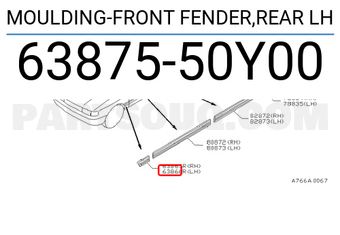 Nissan 6387550Y00 MOULDING-FRONT FENDER,REAR LH