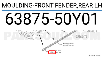 Nissan 6387550Y01 MOULDING-FRONT FENDER,REAR LH