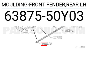 Nissan 6387550Y03 MOULDING-FRONT FENDER,REAR LH