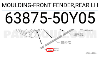 Nissan 6387550Y05 MOULDING-FRONT FENDER,REAR LH