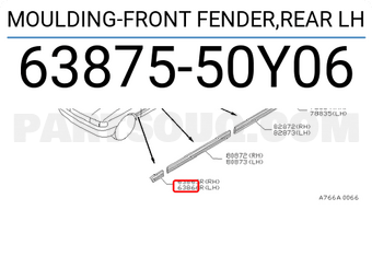 Nissan 6387550Y06 MOULDING-FRONT FENDER,REAR LH