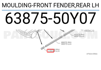 Nissan 6387550Y07 MOULDING-FRONT FENDER,REAR LH