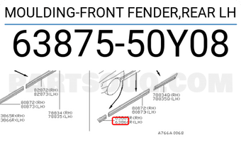 Nissan 6387550Y08 MOULDING-FRONT FENDER,REAR LH