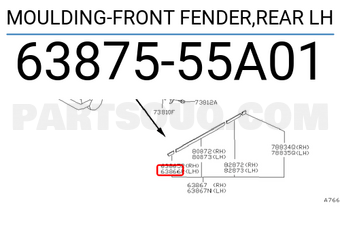 Nissan 6387555A01 MOULDING-FRONT FENDER,REAR LH