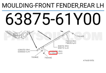 Nissan 6387561Y00 MOULDING-FRONT FENDER,REAR LH