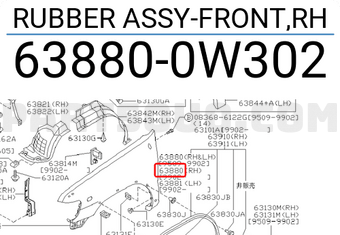 Nissan 638800W302 RUBBER ASSY-FRONT,RH