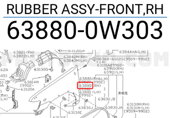 Nissan 638800W303 RUBBER ASSY-FRONT,RH