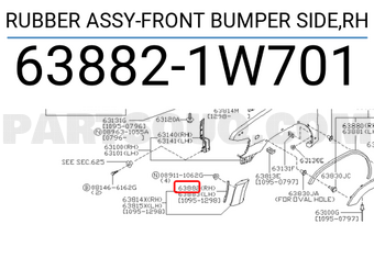 Nissan 638821W701 RUBBER ASSY-FRONT BUMPER SIDE,RH