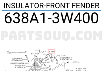 Nissan 638A13W400 INSULATOR-FRONT FENDER
