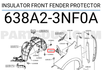Nissan 638A23NF0A INSULATOR FRONT FENDER PROTECTOR