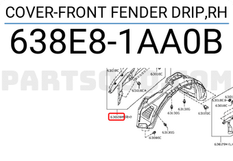 Nissan 638E81AA0B COVER-FRONT FENDER DRIP,RH