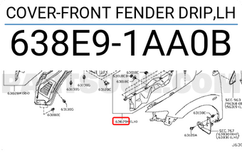 Nissan 638E91AA0B COVER-FRONT FENDER DRIP,LH