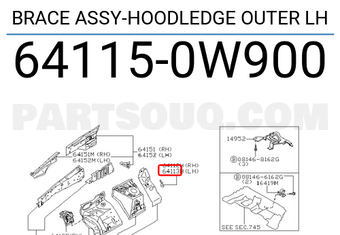 Nissan 641150W900 BRACE ASSY-HOODLEDGE OUTER LH
