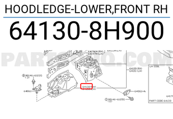Nissan 641308H900 HOODLEDGE-LOWER,FRONT RH