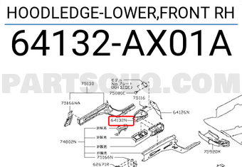 Nissan 64132AX01A HOODLEDGE-LOWER,FRONT RH