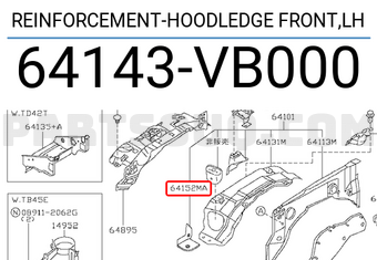 Nissan 64143VB000 REINFORCEMENT-HOODLEDGE FRONT,LH