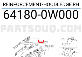 Nissan 641800W000 REINFORCEMENT-HOODLEDGE,RH