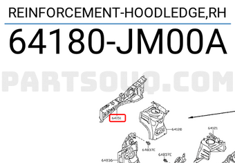 Nissan 64180JM00A REINFORCEMENT-HOODLEDGE,RH