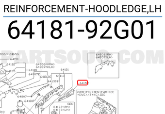 Nissan 6418192G01 REINFORCEMENT-HOODLEDGE,LH