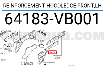 Nissan 64183VB001 REINFORCEMENT-HOODLEDGE FRONT,LH
