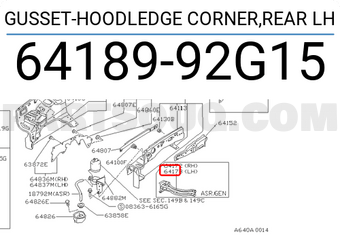 Nissan 6418992G15 GUSSET-HOODLEDGE CORNER,REAR LH