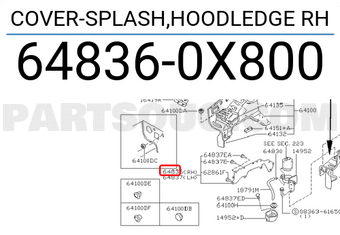 Nissan 648360X800 COVER-SPLASH,HOODLEDGE RH
