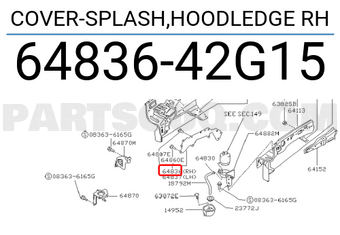 Nissan 6483642G15 COVER-SPLASH,HOODLEDGE RH
