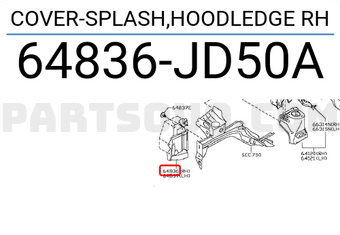 Nissan 64836JD50A COVER-SPLASH,HOODLEDGE RH