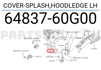 Nissan 6483760G00 COVER-SPLASH,HOODLEDGE LH