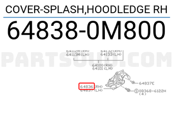 Nissan 648380M800 COVER-SPLASH,HOODLEDGE RH