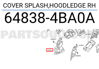 Nissan 648384BA0A COVER SPLASH,HOODLEDGE RH
