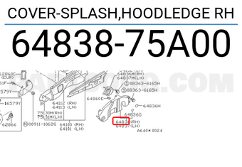 Nissan 6483875A00 COVER-SPLASH,HOODLEDGE RH