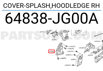 Nissan 64838JG00A COVER-SPLASH,HOODLEDGE RH